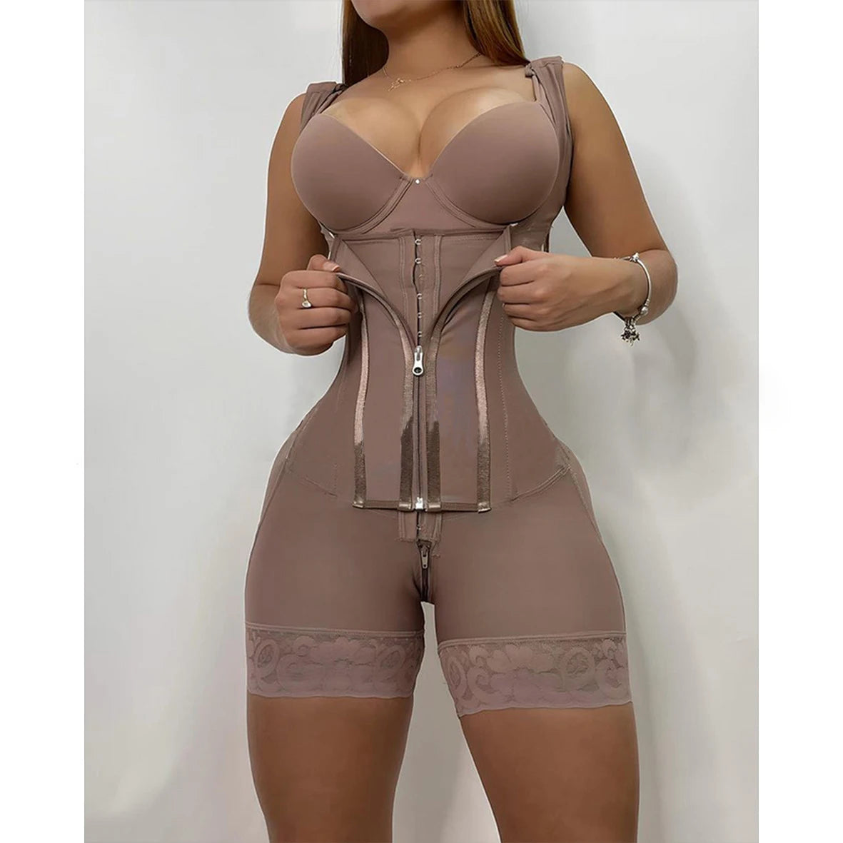 Front Zipper Mid Thigh Bodysuit
